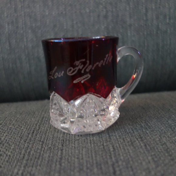 Pan American Expo Buffalo 1901 Rub Red Flash Glass with Handle Lou Florette - Picture 5 of 15